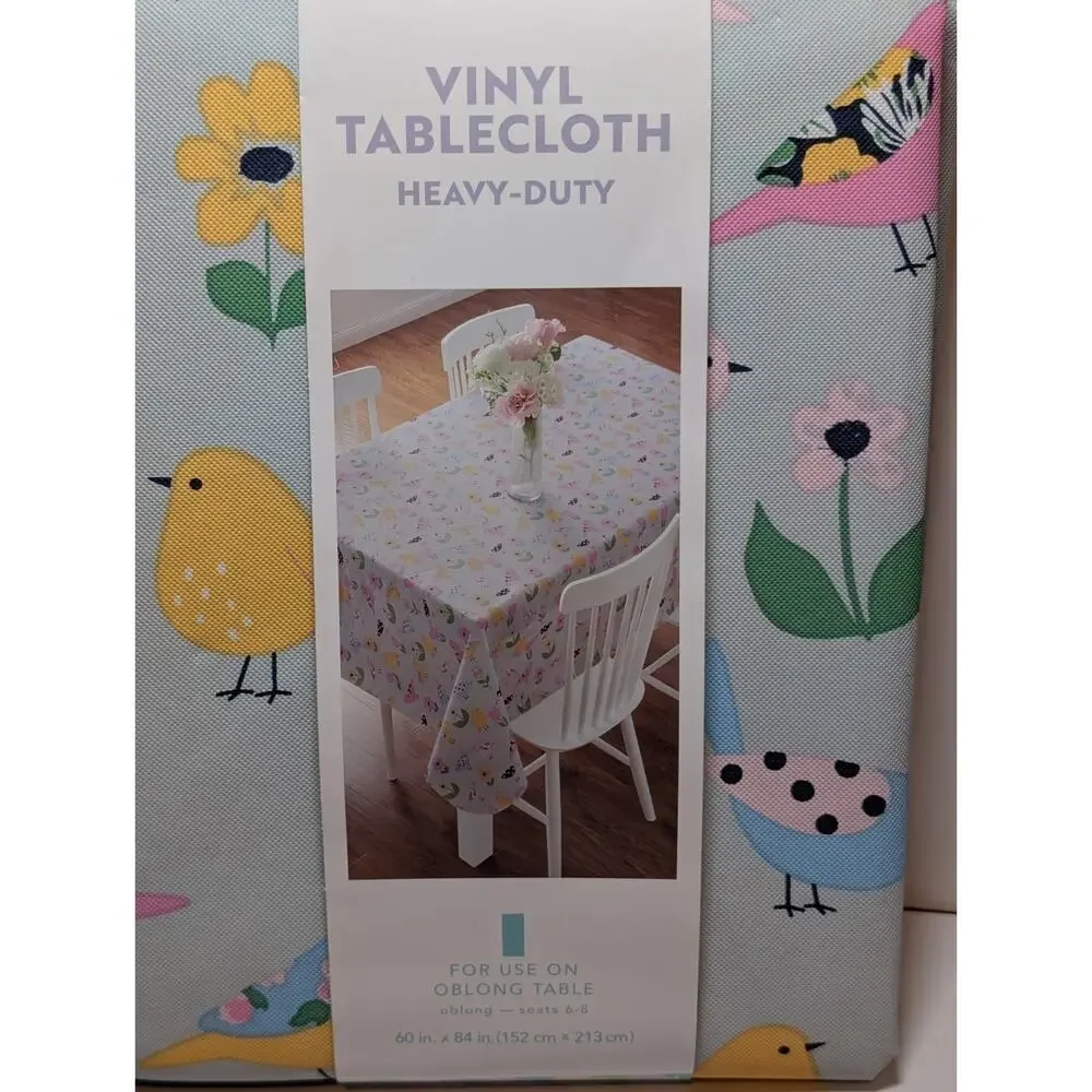 Vinyl Tablecloth Birds Floral Heavy Duty 60x84 Oblong Indoor Outdoor New